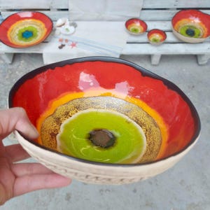 Bol à fruits en céramique peint à la main - Poterie colorée inspirée du soleil, petit bol artistique