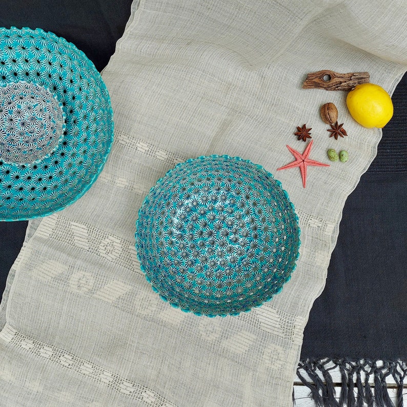 Turquoise Ceramic Bowl, Wedding Gift, Handmade Ceramic, Pottery Art, Fruit Bowl, Blue Serving Bowl, Gift For Her, Home Decor, Unique Ceramic image 1