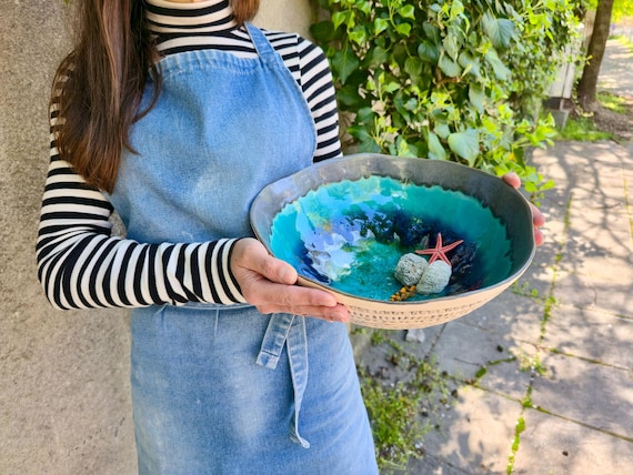 Ocean Inspired Ceramic Bowl – Black Sea Collection, Deep Blue Handmade Pottery Centerpiece (XL)