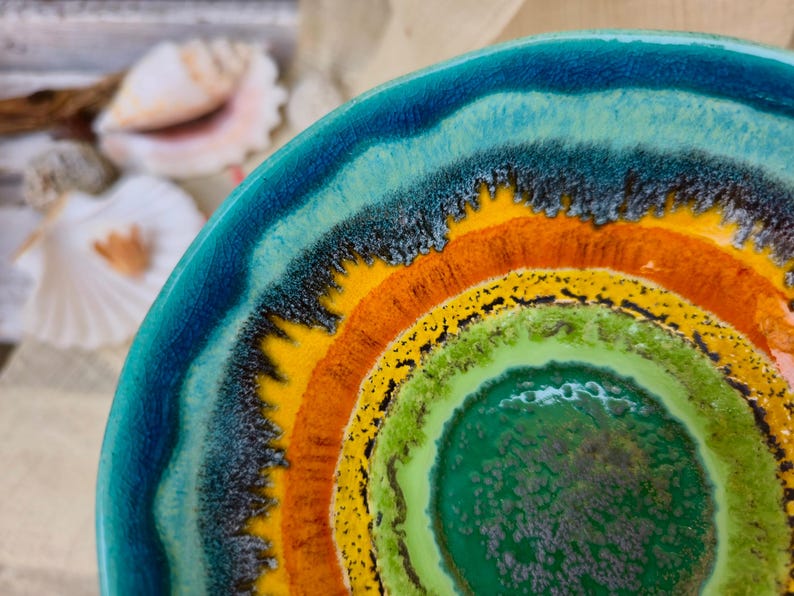 Handgemaakte keramische tapasschotel – op zonnebloemen geïnspireerd kleurrijk aardewerk, keuken- en interieuraccent afbeelding 6