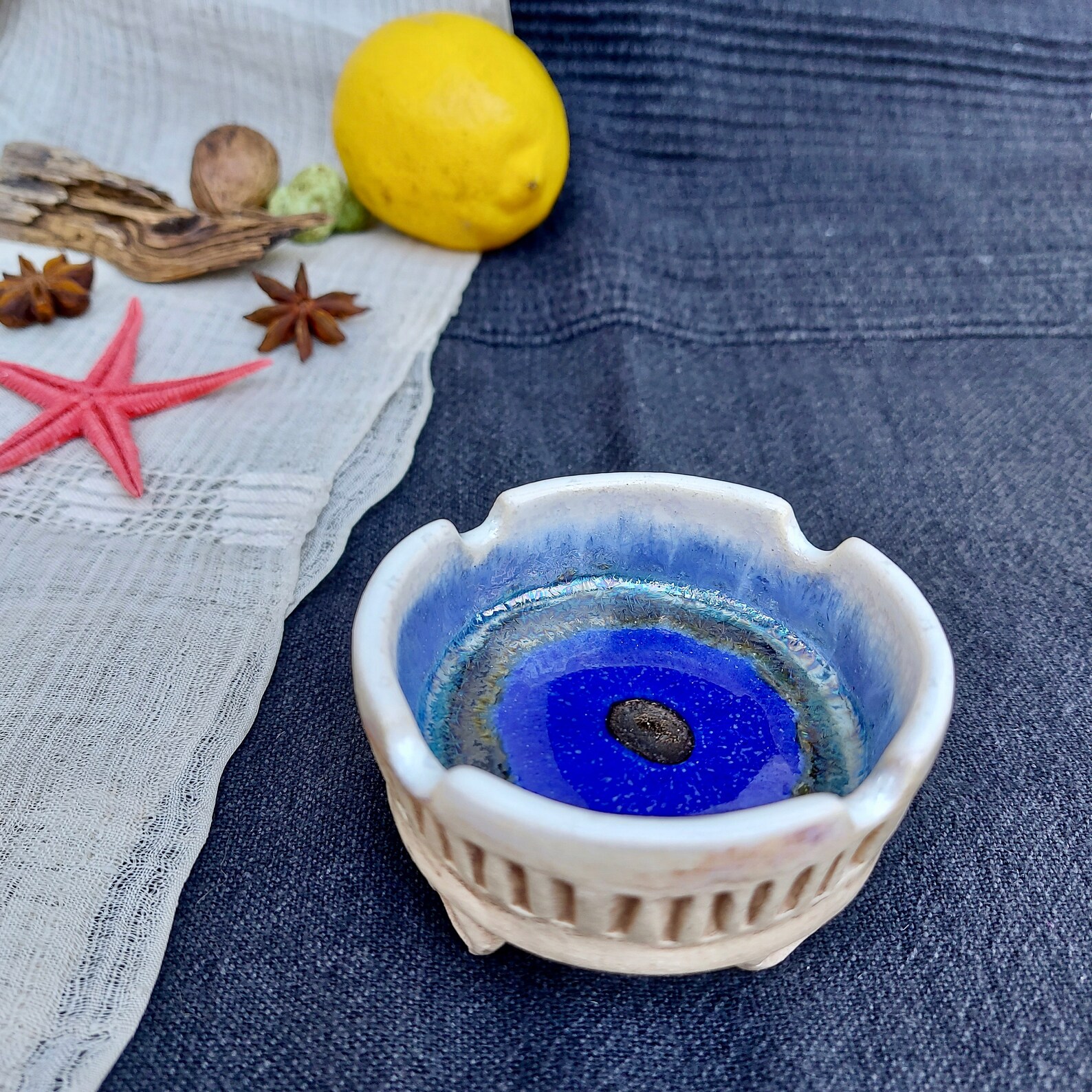 Ceramic Small Ashtray Blue Ashtray Gift For Him Colorful Etsy