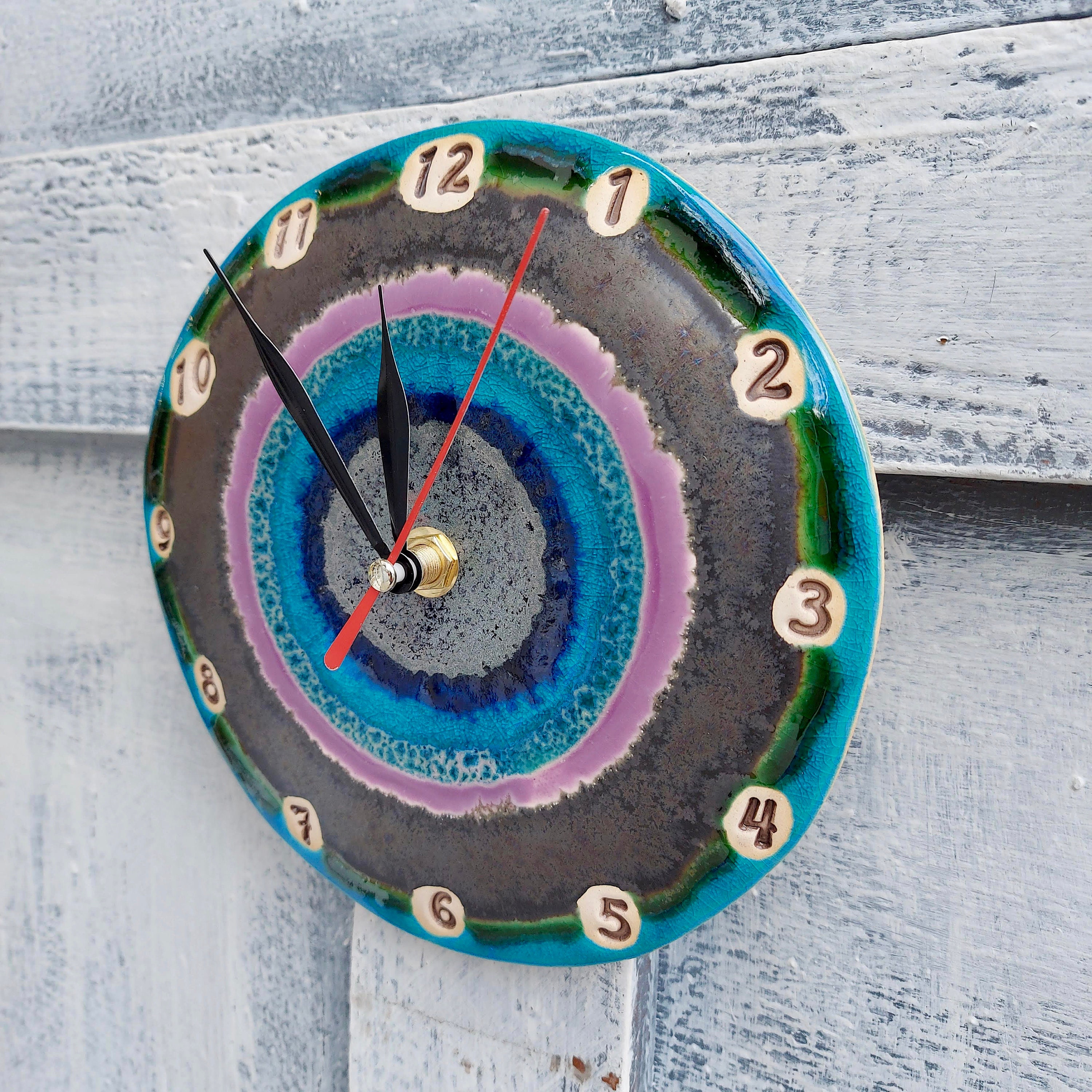 Wall Round Clock Unique Ceramic Clock Hand Made Pottery Etsy