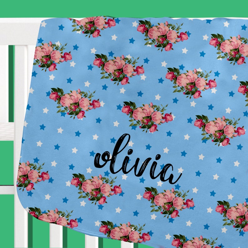 Floral Baby Blanket Baby Name Blanket Custom Baby Blanket Etsy