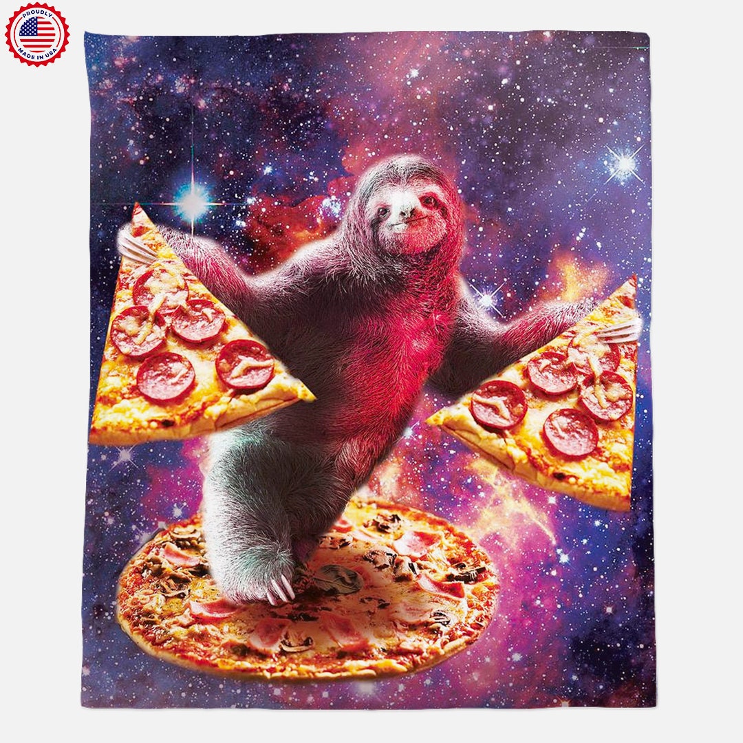 Funny Space Sloth With Pizza Blanket Pizza Galaxy Blanket - Etsy