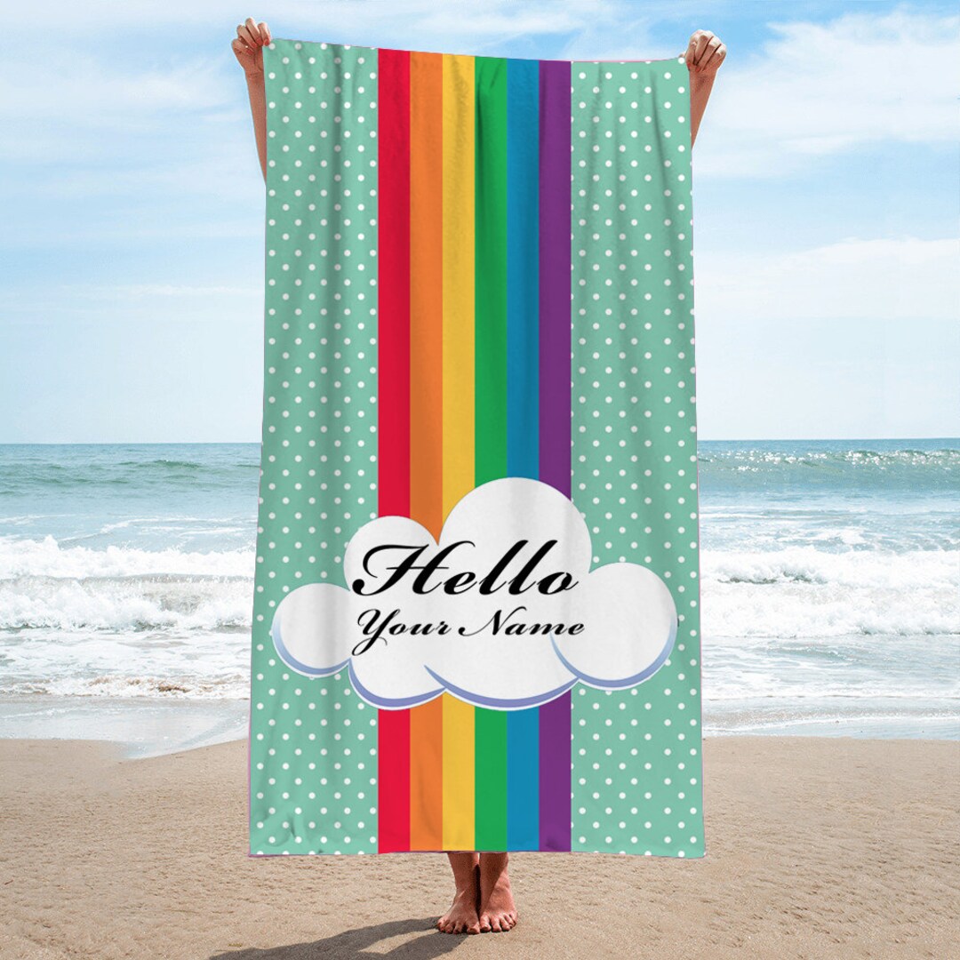 Personalized Rainbow Beach Towels Custom Name Beach Towel Etsy