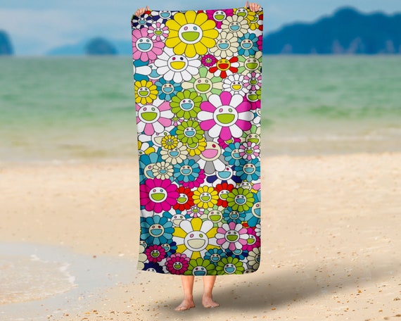 Beach Handdoek Floral Smiley Strandhanddoek Zwembad - Etsy