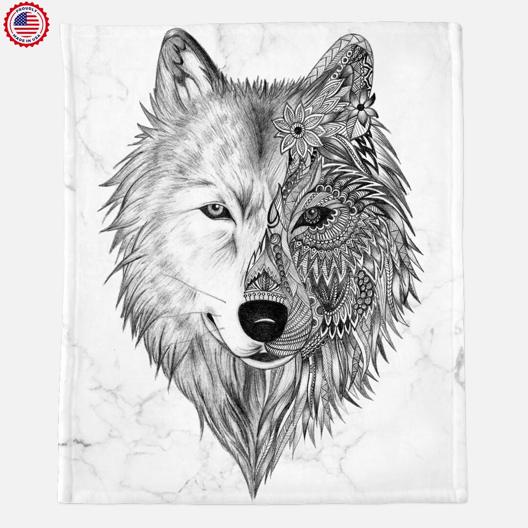 Wolf Face Blanket Wolf Lover Gift Wolf With Tattoo Black & - Etsy