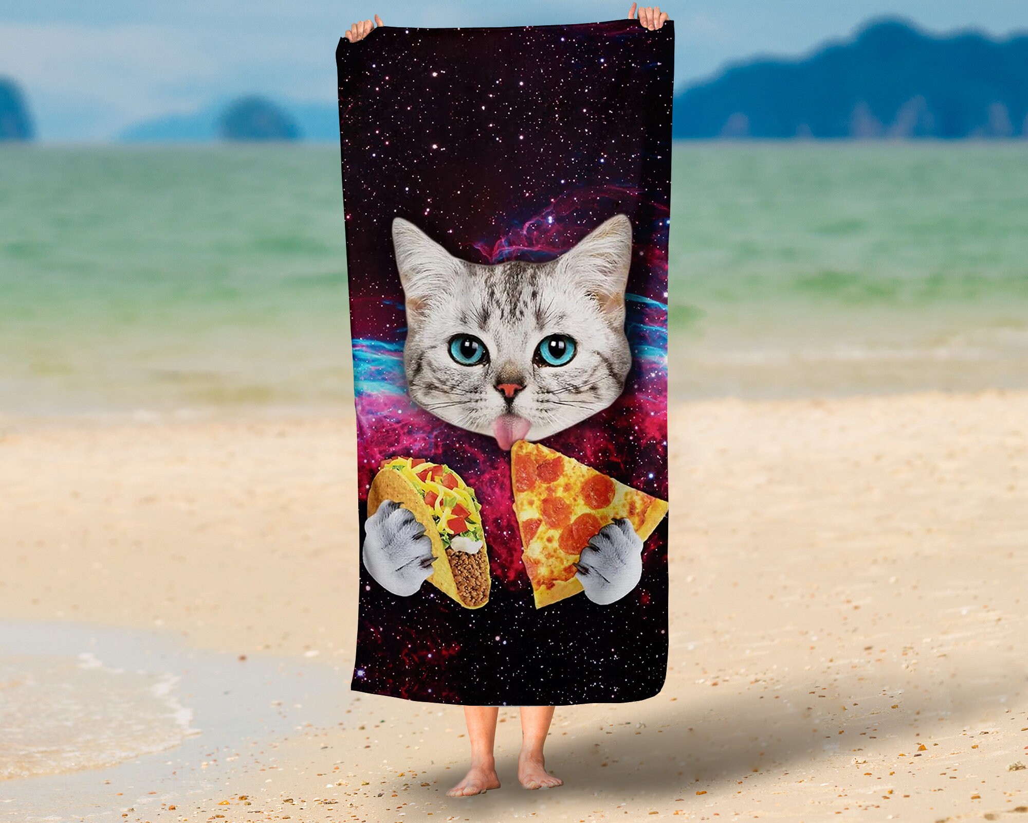 Cat Beach Towel Pool GiftTaco Cat Towel Spring Break Etsy