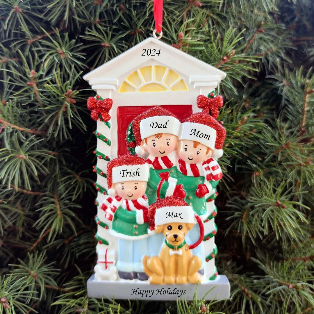 Family of 3 With Family Dog Christmas Ornament - Etsy