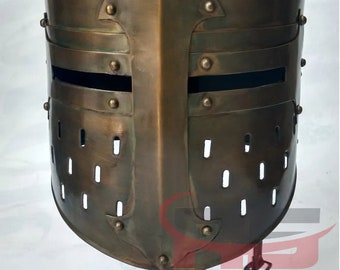 Casco de acero de caballero cruzado, réplica de armadura templaria para recreación histórica, cosplay y exhibición.