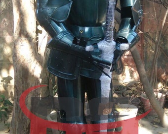 Medieval Knight Full body Armor Suit dark antique finish wooden base
