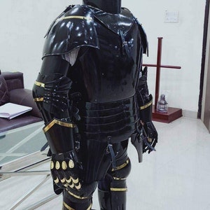 Medieval Knight Black Steel Suit of Armor: Full Body Combat Armor