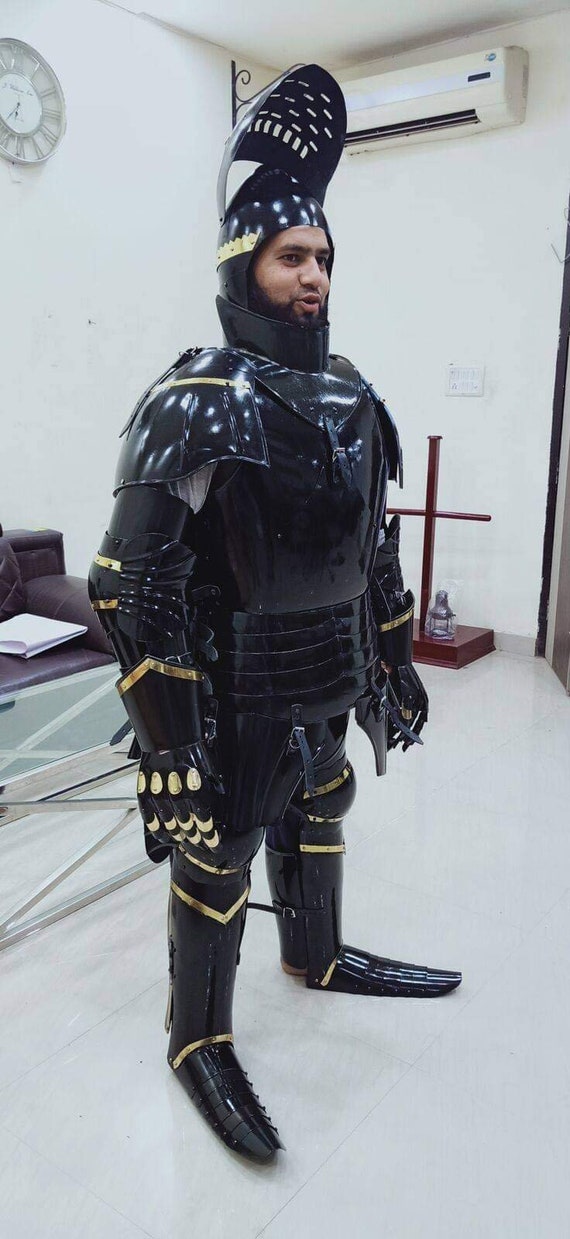 Medieval Knight Black Steel Suit of Armor: Full Body Combat Armor