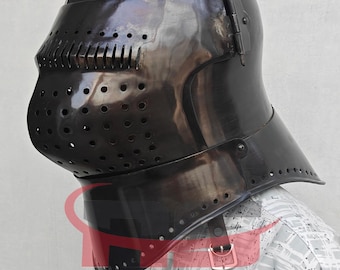 Medieval Crusader 13-14th Century Blackened Steel Knight Templar Armor Helmet