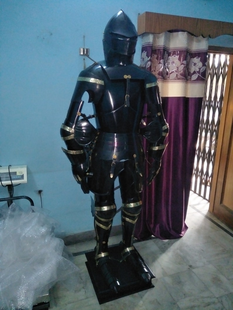 Medieval Knight Black Steel Suit of Armor: Full Body Combat Armor image 7