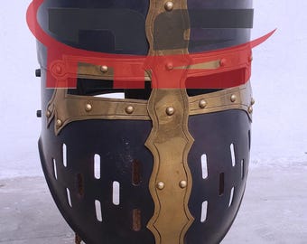 Steel Crusader Knight Helmet: Medieval Templar Armor for Combat or Display