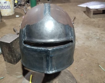 Medieval Gothic Sallet Helmet - 15th Century Knightly Headgear with Articulated Tail Natural Finish