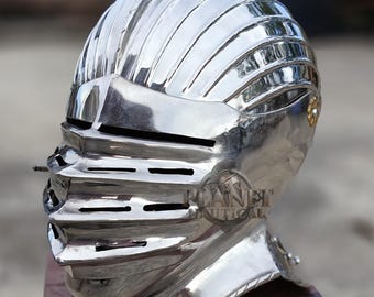 Medieval Maximillian Knight Helmet 16Guage Alloy Steel For Larp/Fighting Combat Show