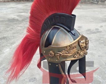 Medieval Roman General Maximus Helmet coating of antique brass Red crest leather liner inside