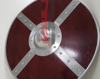 Medieval Viking Round Shield  Red Wood / Steel Boss Norse Warrior Decor LARP & Cosplay Armor