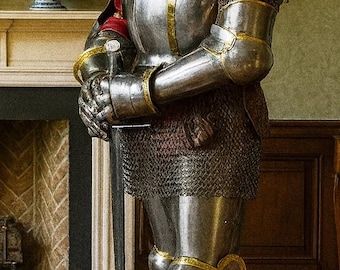 Medieval Full body Armor of the XIV century in Churburg style with chainmail and aventail