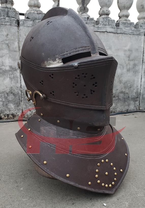 Medieval Knight Close Armor Helmet natural rust Finish brass hook