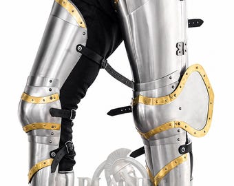 Medieval Knight Plate Leg Armor 14th Century With Brass Edge