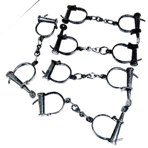 Metal Hand cuffs 5 Iron shackles ~ Hand cuff with chain 12&quot;L ~ Old world Antique