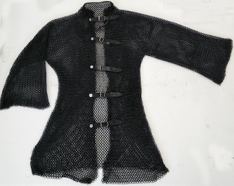 Chainmail Shirt with font leather strap | Medieval Chainmail Armor | LARP SCA Reenactment Haubergeon