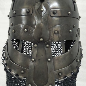 Medieval steel Viking Vendel helmet with chainmail, SCA/ LARP helmet black antique finish