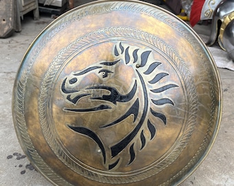 Handcrafted Steel Medieval Horse Shield: Battle Ready Armor Wall Art
