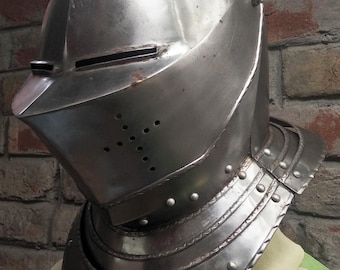 Medieval European closed armet helmet 15-16th century For Larp reenactment