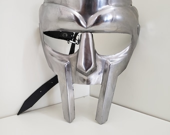 Máscara de armadura facial de acero de MF DOOM, máscara medieval forjada a mano de villano loco