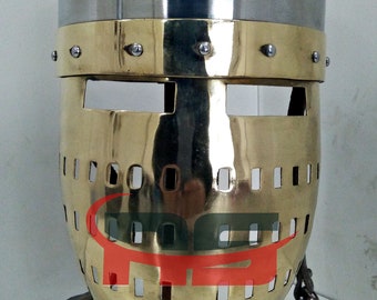 Medieval Helm Replica Crusader Knight Helmet Steel  Brass Armor Reenactment & Display