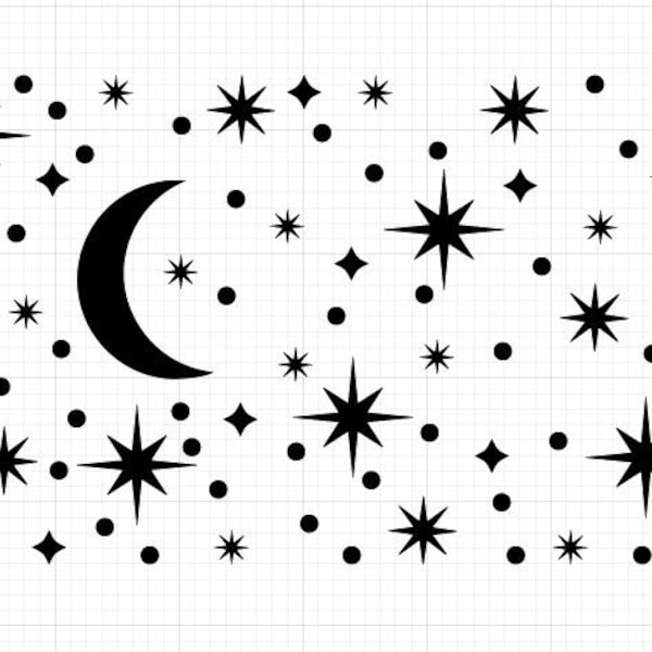Sparkle svg, Moon star pattern  svg,  Star sparkle svg, Star Moon svg, Sparkle cut file, Sparkle star silhouette svg for Cricut