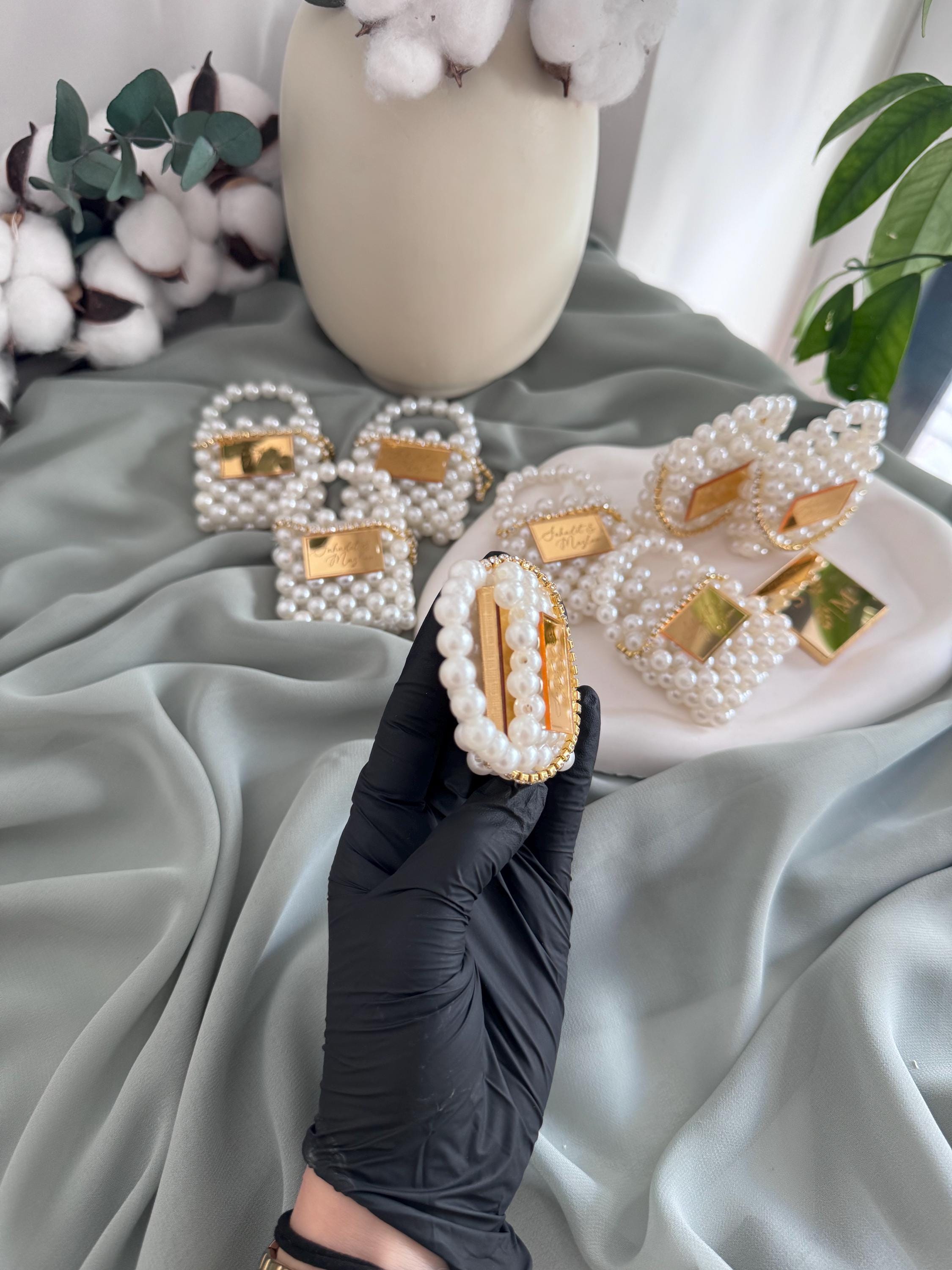 Mini Pearl Bag, Premium Chocolate, Handmade Wedding Favor, Luxury Bridal Shower Gift, Personalized Pearl Clutch, Pearl Purse Favor
