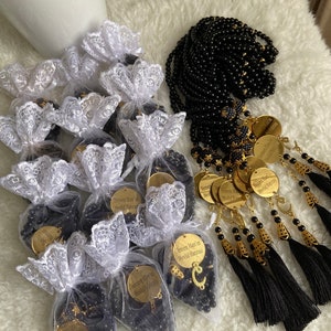 Regalo Hajj e Umrah Tasbih, Rosario di perle in sacchetto, Regalo di nozze islamico, Rosario all'ingrosso personalizzato, Rosario di grano 99 con nome inscritto