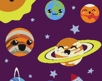 Happy Planets Graphghan 10 Block Pattern 300 x 400 stitches TSS and Crochet