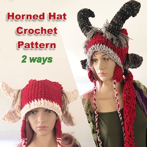 CROCHET PATTERN Horned Hat / Krampus / Black Phillip / Faun / Demon Hunter / Goat Soft Warm Adult size