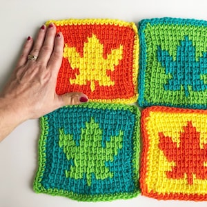 Kleine Ahornblatt Häkelanleitung Grandma Square Graphghan Wandbehang