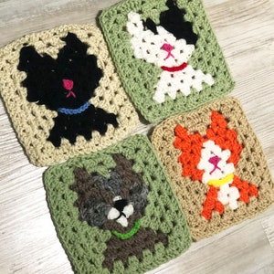 Kitty Cat Mormor Rutiga Virkmönster Bundle (4 katter)