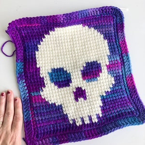 Skull Granny Square Graphghan Pattern for Crochet and TSS (Tunisian Simple Stitch)