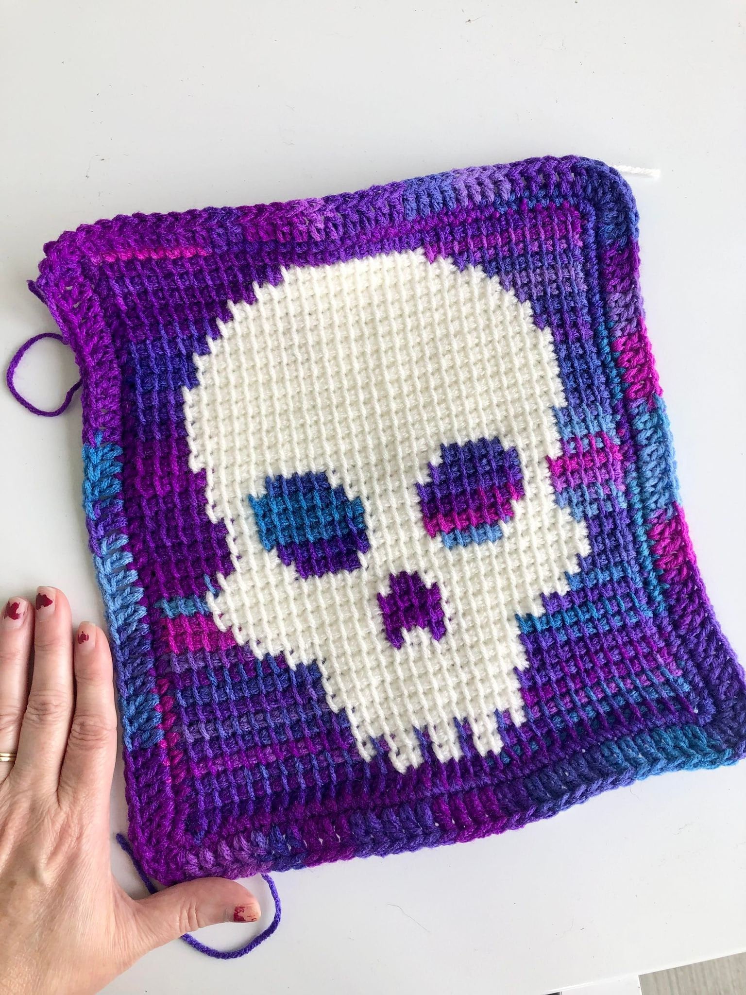 25 Skull Granny Square Crochet Patterns for Halloween, Gothic Decor, and Clever Motifs 9 Skull Granny Square Graphghan Pattern for Crochet and TSS