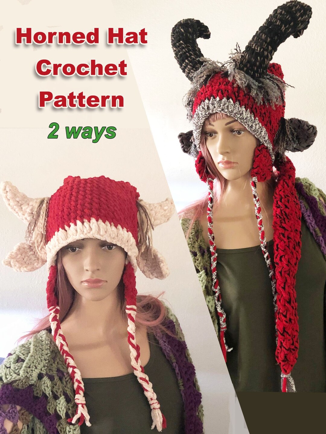 CROCHET PATTERN Horned Hat / Krampus / Black Phillip / Faun / Demon