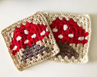 Patrón de crochet cuadrado de la abuela con forma de hongo