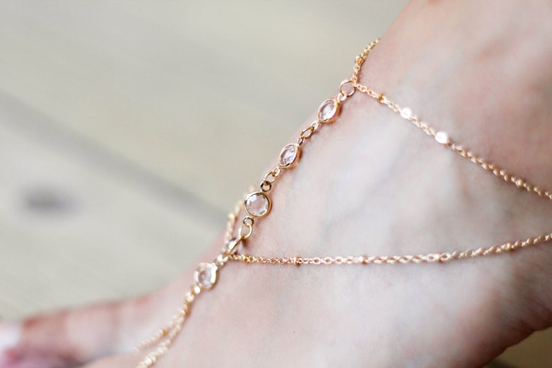 Crystal Bead Barefoot Jewelry Simple Beach Barefoot Sandals Minimalist Barefoot Sandals Beach Wedding Bridesmaid Jewelry Gold Anklet
