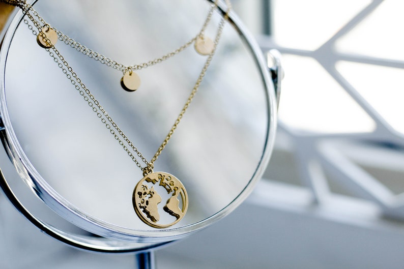 Travel Jewelry Silver Globe Necklace Layering Jewelry Friendship Gift World Map Necklace Silver Globe Necklace Graduation gift