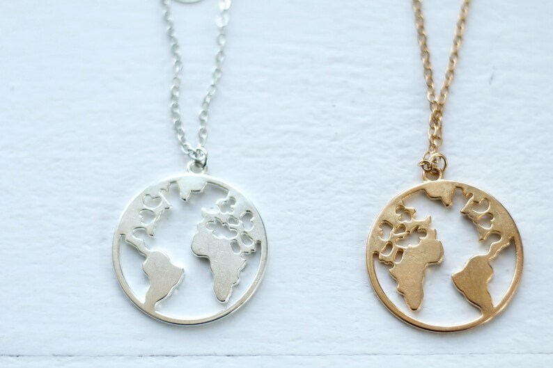 Travel Jewelry Silver Globe Necklace Layering Jewelry Friendship Gift World Map Necklace Silver Globe Necklace Graduation gift