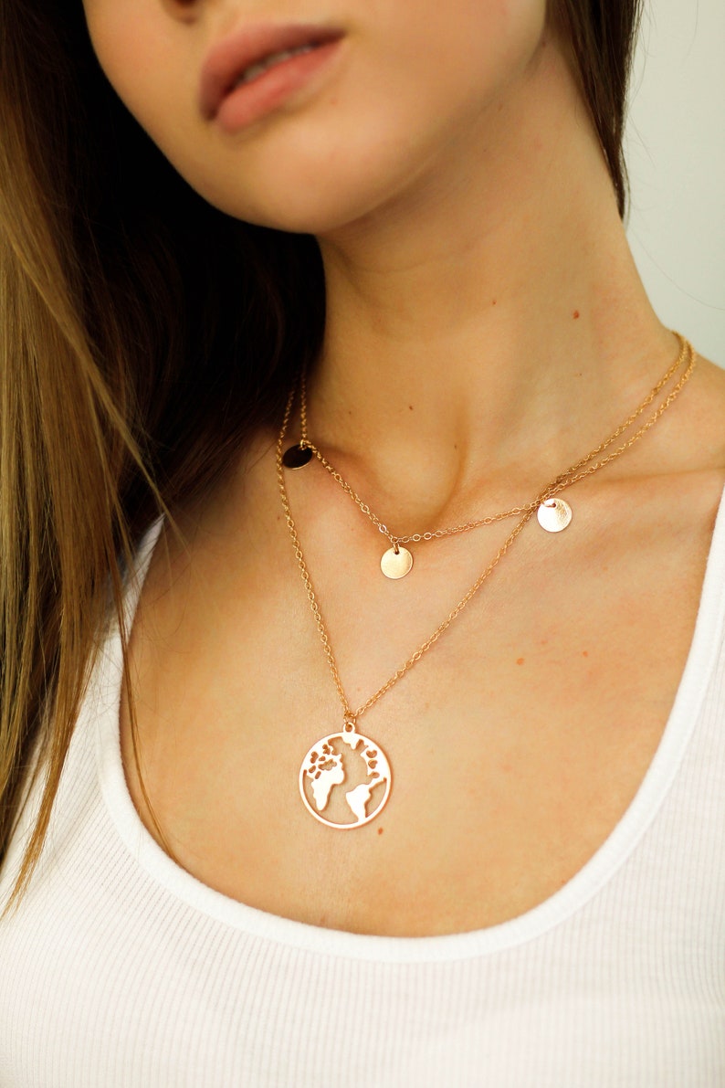 Travel Jewelry Silver Globe Necklace Layering Jewelry Friendship Gift World Map Necklace Silver Globe Necklace Graduation gift