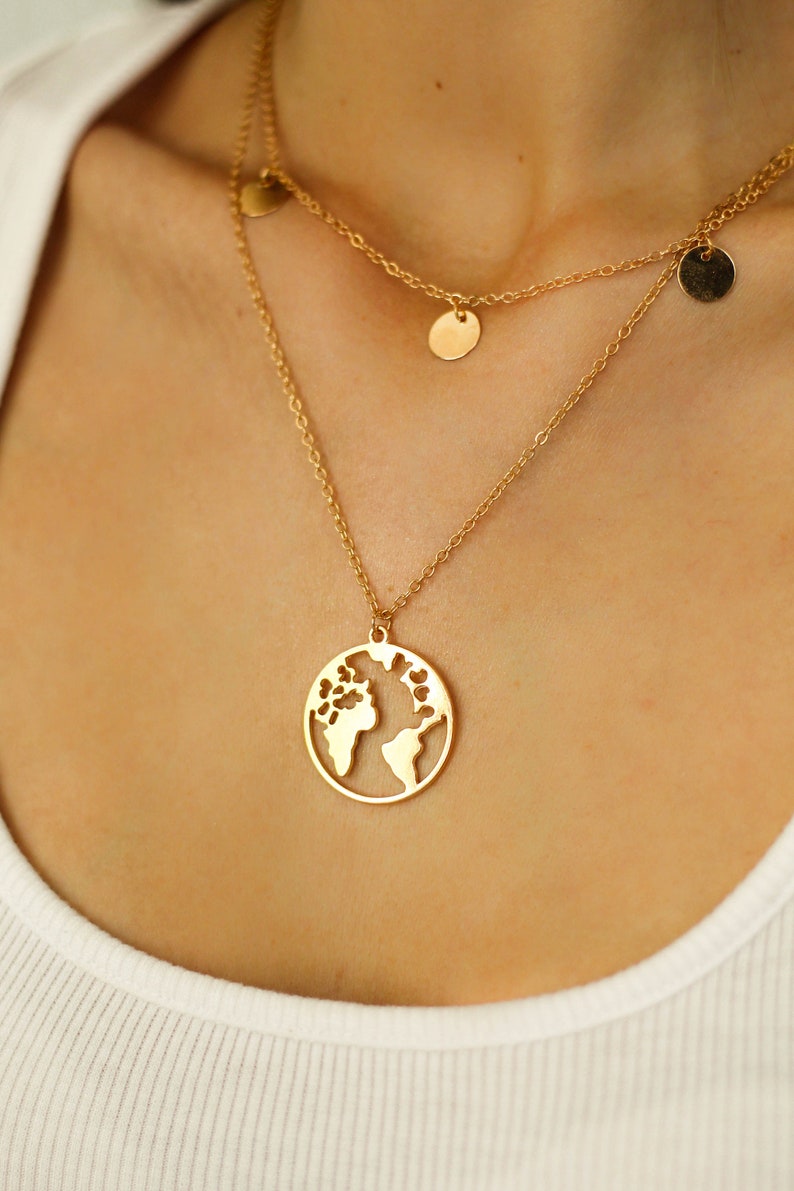 Travel Jewelry Silver Globe Necklace Layering Jewelry Friendship Gift World Map Necklace Silver Globe Necklace Graduation gift